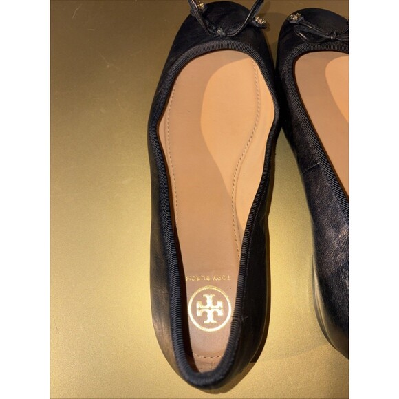 NWOT TORY BURCH Laila Driver Ballet Flats Black Leather Lightly Scuff Pics SZ 8M - Picture 2 of 13